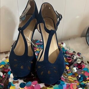 Modcloth Navy Suede T-Strap Heels